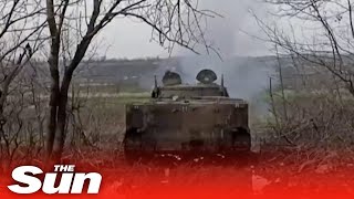 Pro-Russian troops fire towards Ukrainian targets using 'Z tanks'