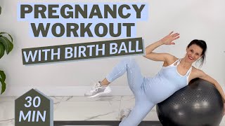 Full Body Pregnancy Workout With Birth Ball Exercises | Cardio + Exercises + Stretches