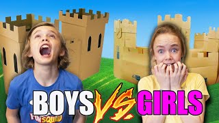 Boys VS Girls! Race to Build the Biggest Box Fort!