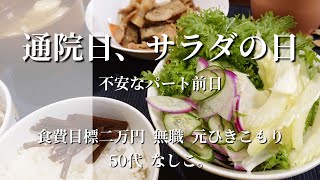 パート初日を控えた通院日。生野菜を欲する。少しだけ常備菜。煮物とれんこんのきんぴら｜無職｜食費二万円目標｜50代｜友達なし｜ひきこもり｜一人暮らし｜節約｜Vlog