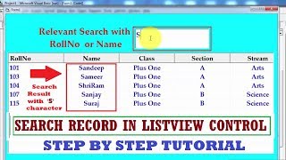 Learn visual basic 6 | Search records in listview control | visual basic database application