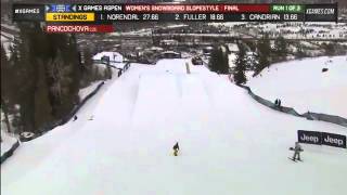 X Games Aspen 2013 Sarka Pancochova Run 1 Women s Snowboard Slopestyle Final