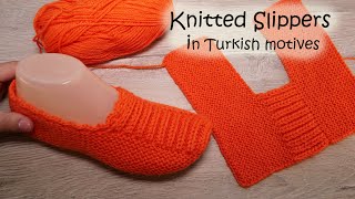 Следки на двух спицах по Турецким мотивам 🇹🇷  Orange knitted Slippers in Turkish motives 🎃