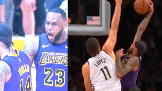 LeBron shocked after Brandon Ingram's hard tomahawk slam jam on Brook Lopez | Lakers vs Bucks