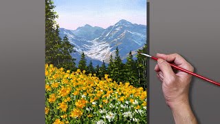 Acrylic Painting Downhill Flower Field Landscape
