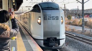 E259系ｸﾗNe002編成（新塗装・NEXロゴ付き）が新川崎駅2番線を通過するシーン（2024.2.3.15:36）