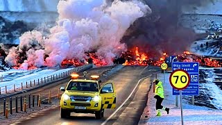 The town is surrounded by volcanic lava in Iceland