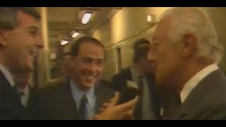 Gianni Agnelli e Silvio Berlusconi scherzano prima di Juventus Milan 5 ottobre 1986