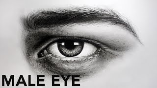 How to Draw Realistic Male Eye with Charcoal || Timelapse