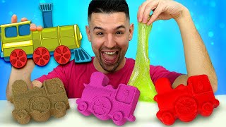 Slime, plastilina, sabbia vera o sabbia cinetica - Quale treno è migliore? Video per bambini