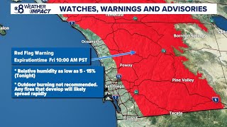 Critical fire danger continues in San Diego County through Friday morning