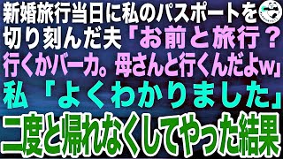 私が全額負担する新婚旅行当日に私のパスポートを切り刻んだ夫「お前と旅行？母さんと旅行がしたいんだwお前は義実家の掃除でもしてるんだなw」私「わかりました」二度と帰れなくしてやった結果【スカッとする話】