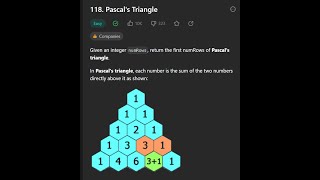 LEETCODE - EASY | PASCAL' S TRIANGLE |