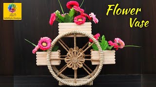 DIY Flower vase Decoration Idea with Jute Rope and Popsicle Stick | Home Decor Jute Flower Showpiece