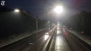 Snow is falling in Macon