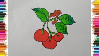 How To Draw A Cherry Drawing🍒 /Cherry Fruit Drawing/Easy Cherry Drawing/Cherry Drawing Step by Step.