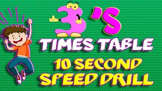 10 Second Multiplication Speed Drill | 3's Times Table Flashcards Practice Games