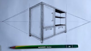 How to draw 2-Point Perspective |How To Draw Cupboard Cabinet in 2 Point Perspective #simpledrawing