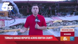 Apparent tornado damage seen near downtown Rogers, Arkansas