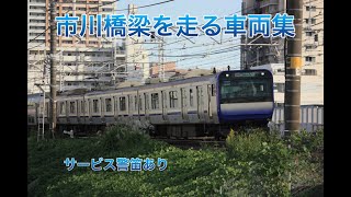 総武線市川橋梁を通る車両集！【警笛あり！】