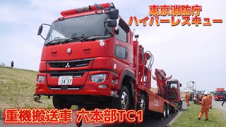 国内唯一の現行顔スーパーグレートの消防車！ 東京消防庁 ハイパーレスキュー 第六消防方面本部 重機搬送車