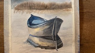 simple boat landscape in watercolor tutorial! #watercolorpainting #watercolourlandscape #painting