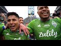 seattle sounders fc celebrates winning mls cup at centurylink field