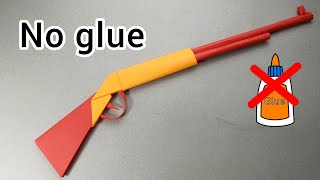 PAPER RIFLE MAKING (No Glue / No Tape) - Origami paper gun without glue
