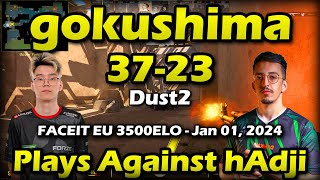 gokushima (37-23) Plays Against hAdji (Dust2) - 2X TRIPLE \u0026 QUADRO - FACEIT 3500ELO - Jan 01, 2024