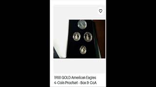 1988 GOLD American Eagles 4-Coin Proofset - Box \u0026 CoA