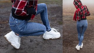 Tiger Of London Jeans with White Chunky Platform Sneakers