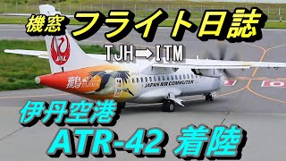 【機窓】コウノトリ号 伊丹空港着陸  機内からの着陸風景 但馬空港発 ATR-42【飛行機 プロペラ機】