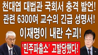 속보! 천대엽 대법관 국회서 충격 발언! 이재명이 내란 수괴! 관련 6300여 교수의 긴급 성명서! '민주파출소' 고발당했다! 충격사실이 드러났다