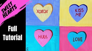 EP100- 'Sweethearts Candies' easy Valentine's Day acrylic painting tutorial for beginners
