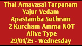 தை அமாவாசை தர்ப்பணம் - யஜுர் வேதம் - ஆபஸ்தம்ப சூத்திரம் 2 கூர்ச்சம் அம்மா உயிருடன் இல்லை வகை 29/01/25 புதன்