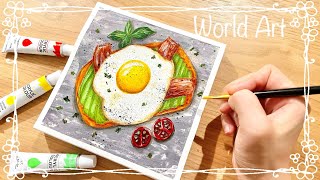 How To Paint / Bacon Egg Toast / Acrylic Painting for Beginners #84 / Easy Painting Tutorial / Foods