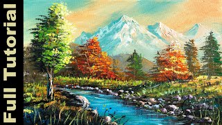Full Tutorial | Autumn Forest River Painting | Easy Forest River Landscape Painting