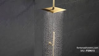 Fontana Napoli Ceiling Mount Brushed Gold Mixer Rainfall Shower Set -  FS9615