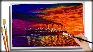 Titanic painting | painting of ship at sunset sea