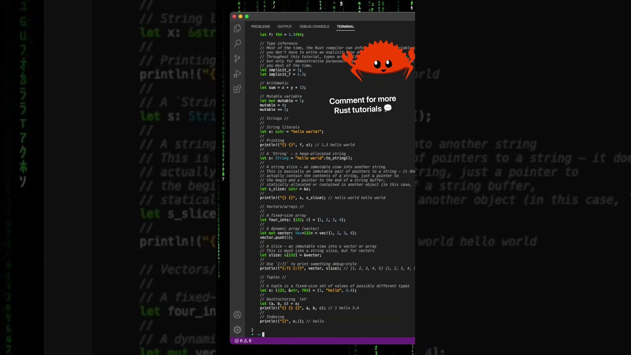 Rust cheat sheet in terminal – works with most programming languages # ...