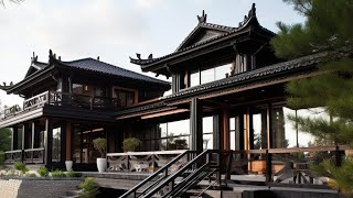 Modern Chinese style wooden houses.  现代中式木结构房屋