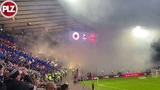 Rangers and Aberdeen fans produce pyro displays before kick-off in the Viaplay Cup final