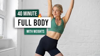40 MIN KILLER TOTAL BODY Workout with Weights + AB FINISHER - No Repeat, No Talking Home Workout