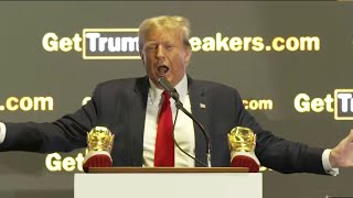 Former President Donald Trump promotes Trump-branded shoes at "Sneaker Con" in Philly