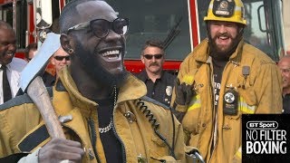 Tyson Fury jokingly threatens Deontay Wilder with an axe | Behind the scenes from media day
