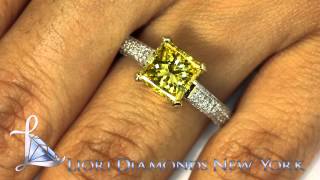 FD-655 - 3.17 Carat Fancy Yellow Princess Cut Diamond Engagement Ring 18k White Gold