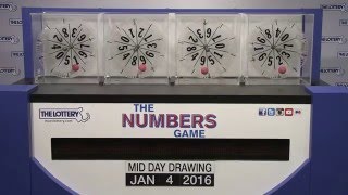 Midday Numbers Game Drawing: Monday, January 4, 2016