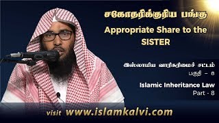 [08-Islamic Inheritance Law] இஸ்லாமிய வாரிசுரிமைச் சட்டம் – சகோதரிக்குரிய பங்கு