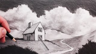 How to Draw a House using Two-Point Perspective in a Landscape