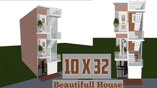 10 by 32 house design |10 feet wide small house design |L32 B10 |beautifull small house design